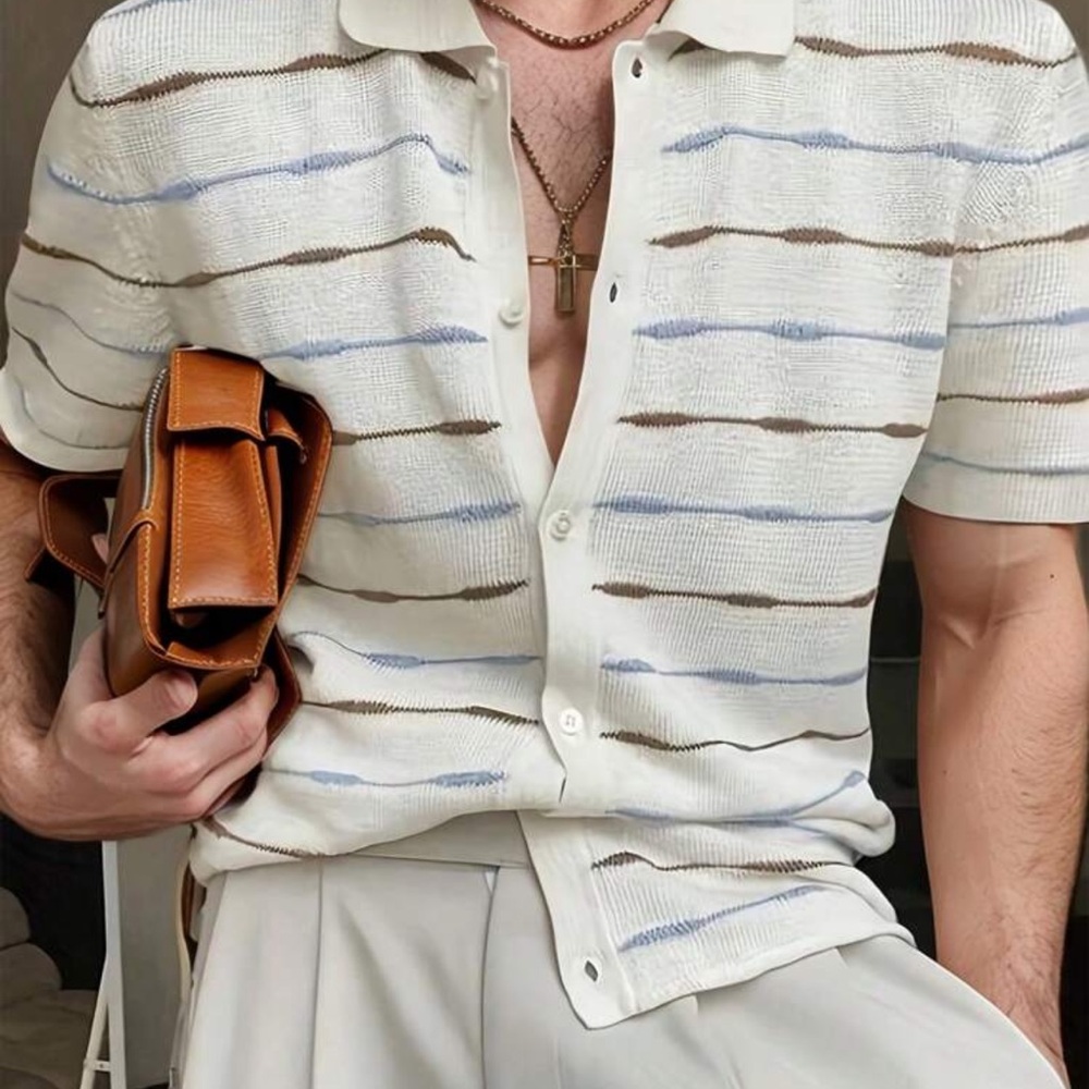 Striped White and Brown Men's Shirt